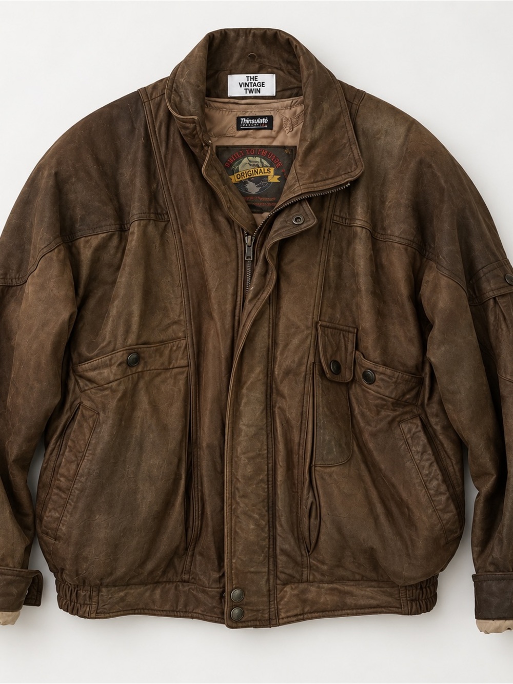 The Vintage Twin Brown Leather Bomber Jacket